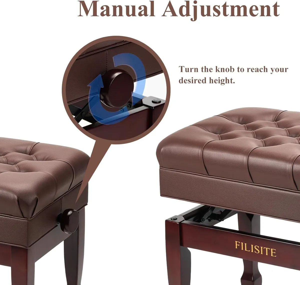 Adjustable Height Piano Bench with Storage Heavy - Image 4