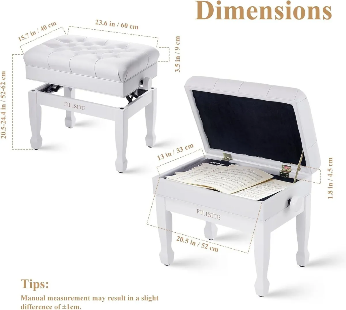 Adjustable Height Piano Bench with Storage Heavy - Image 3