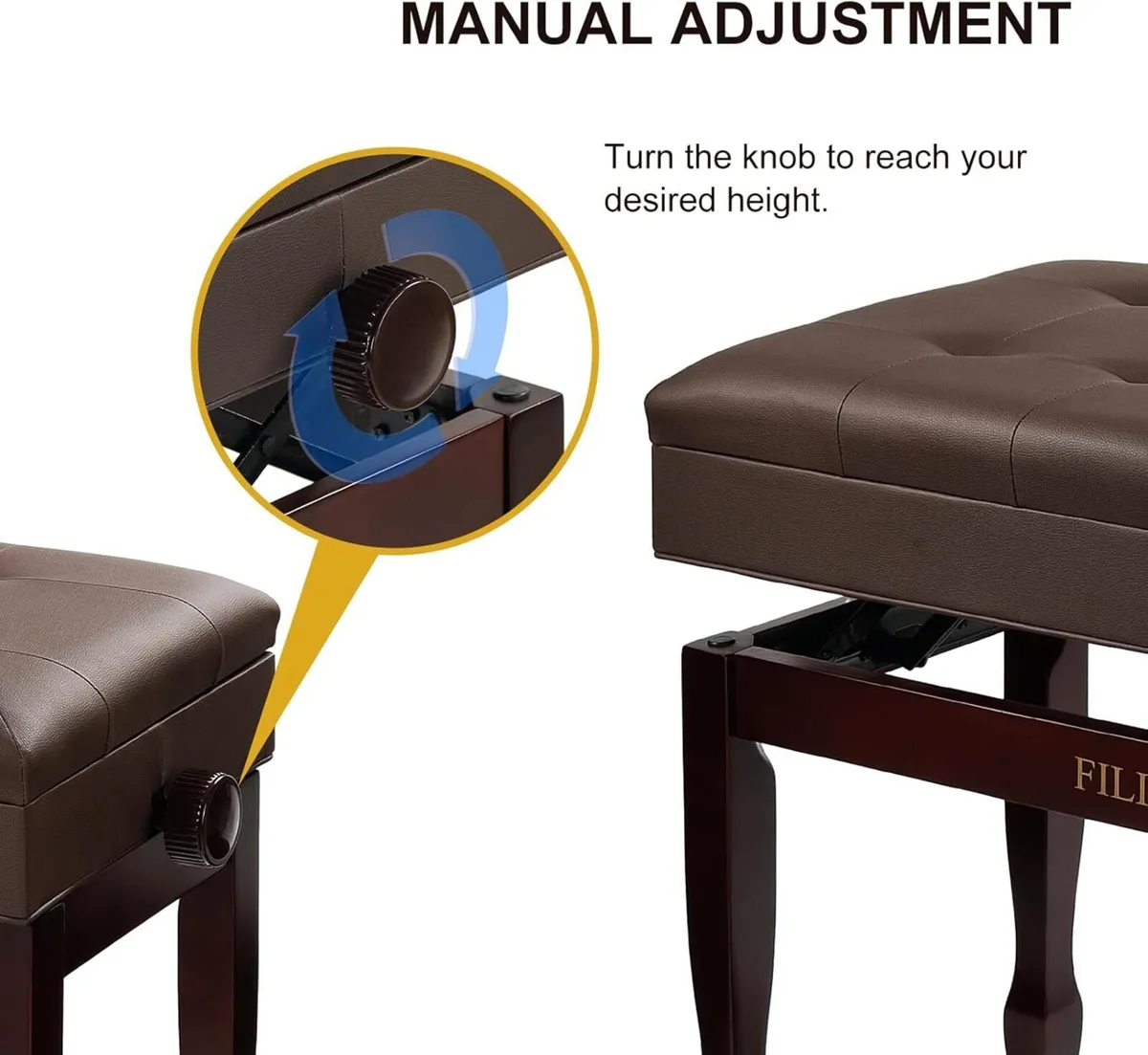 Duet Piano Bench with Storage Wooden Stool - Image 4