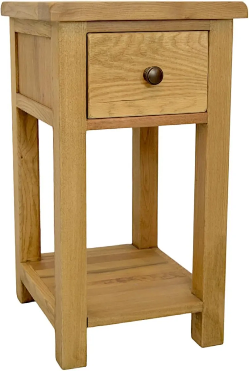 urniture Oak Bedside Table with Drawer Solid Wood - Image 4