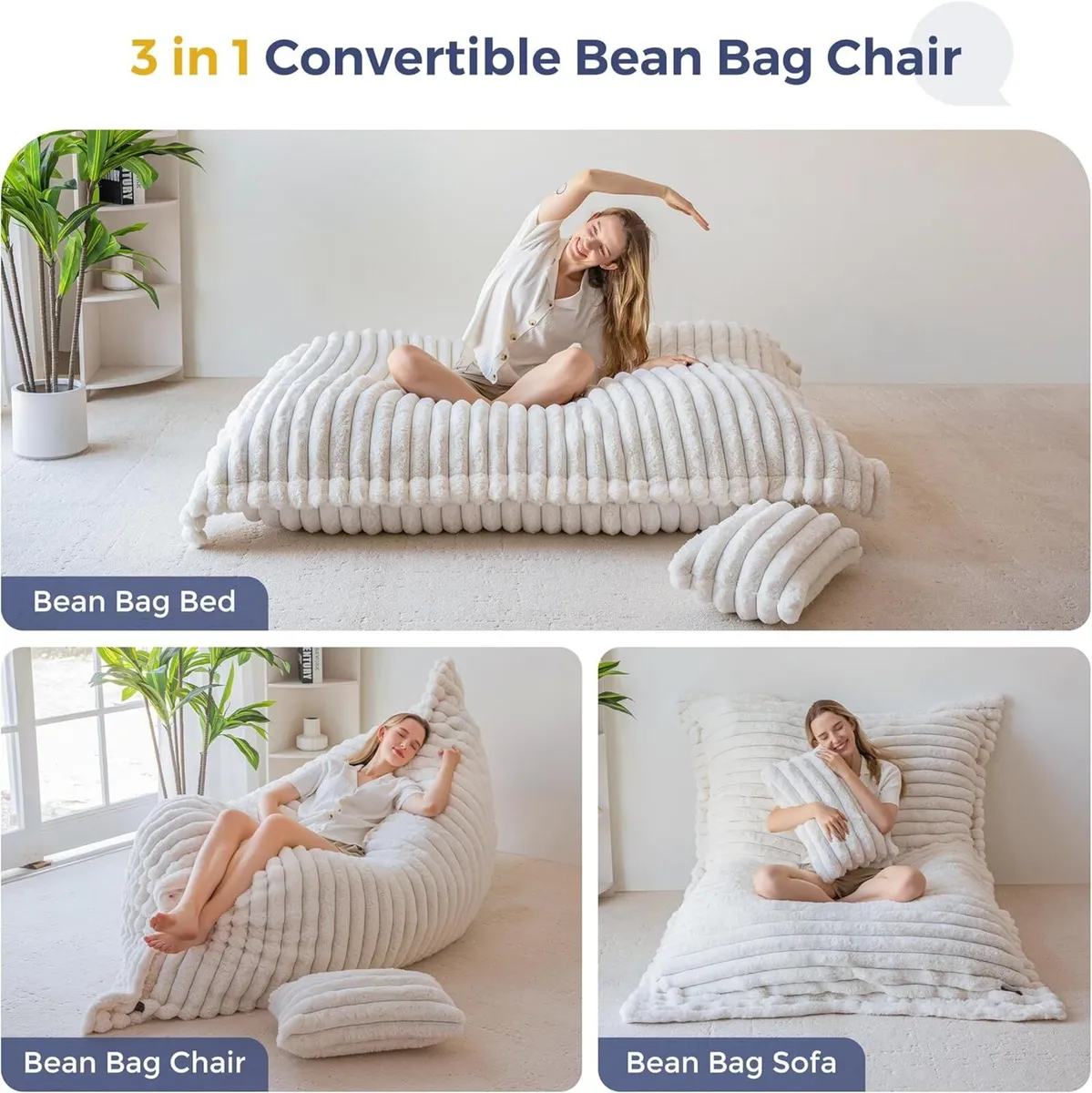 Giant Bean Bag Soft Fluffy Faux Fur BeanBag Chair - Image 3