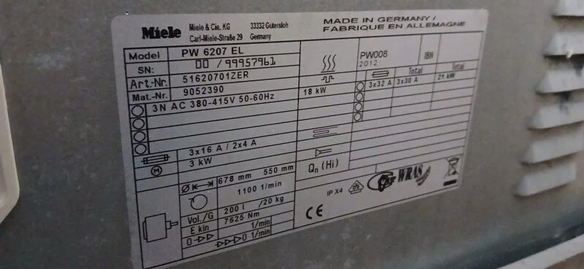 Miele Commercial 20KG Washing Machine - Image 4