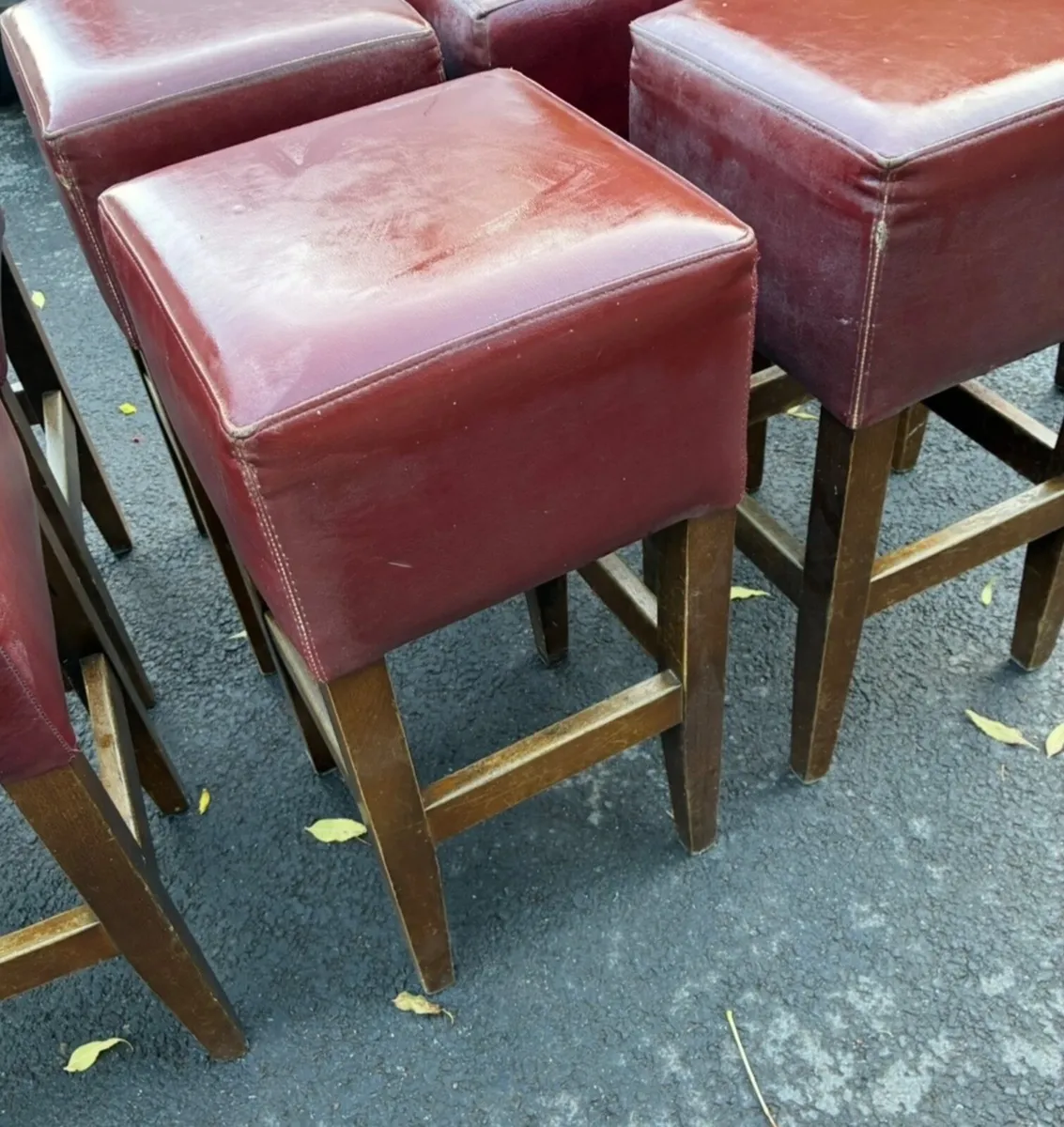 Vintage Bar Stools x 7 Wood/Leather - Image 2