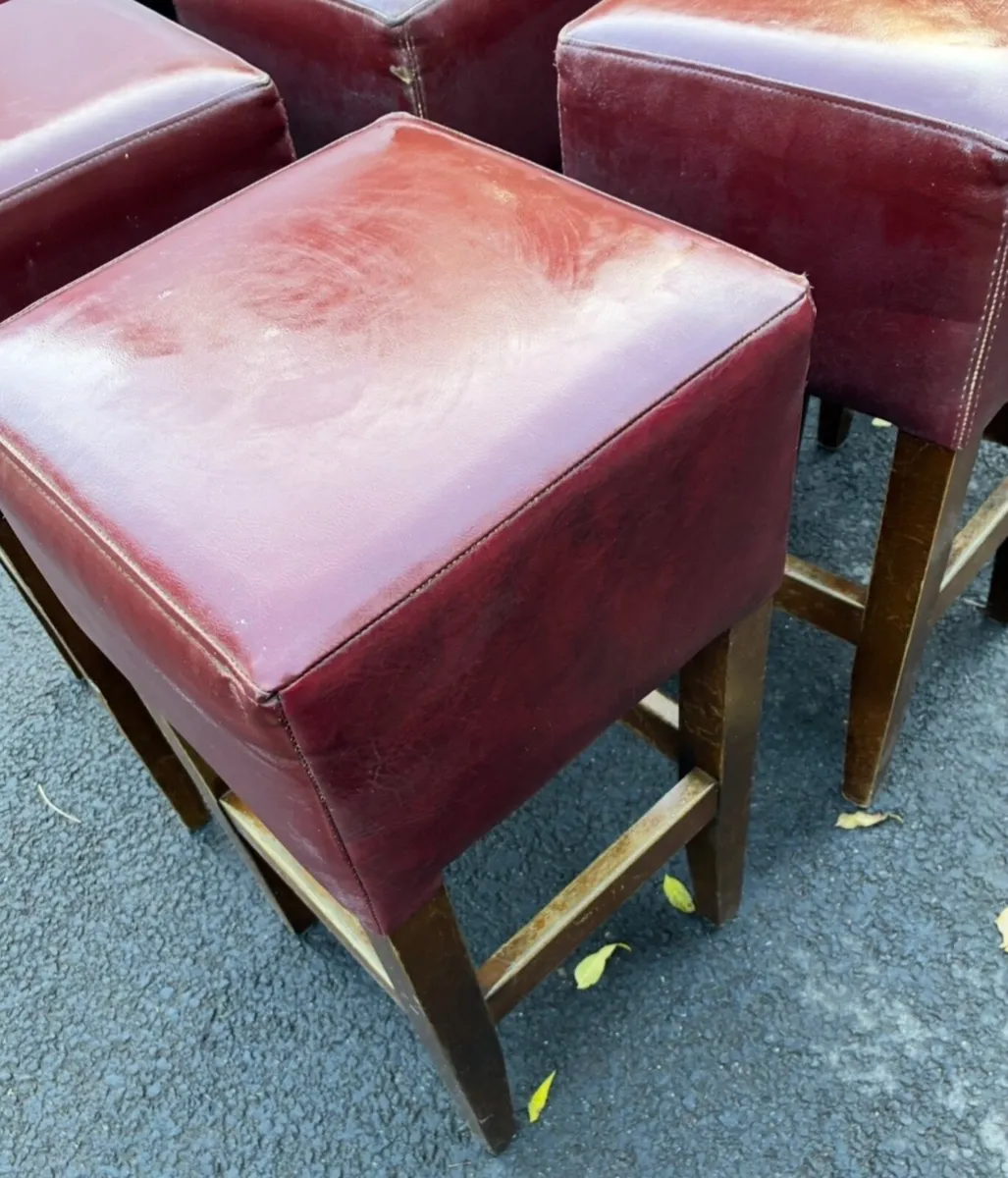 Vintage Bar Stools x 7 Wood/Leather - Image 3
