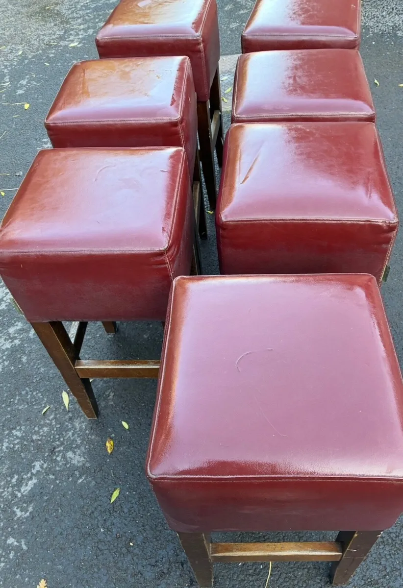 Vintage Bar Stools x 7 Wood/Leather - Image 4