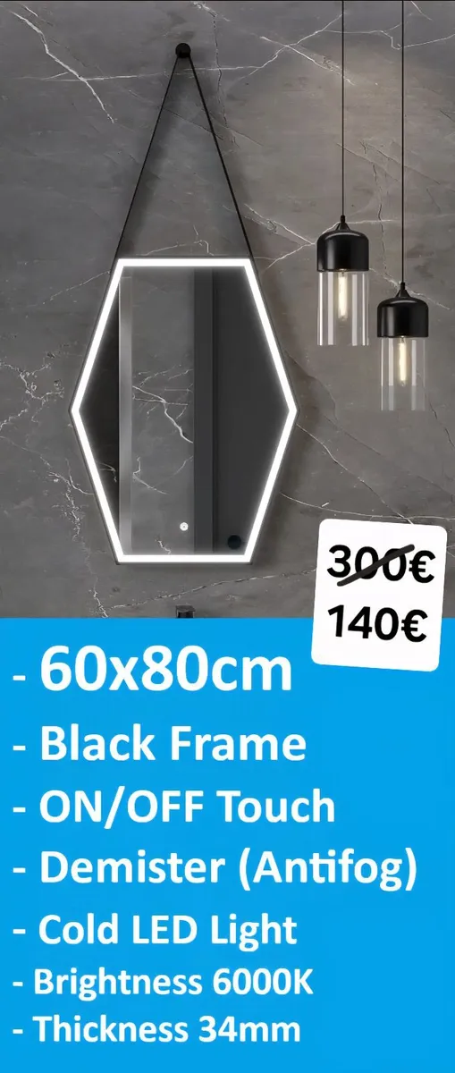 LED Bathroom Mirror 60x80cm Black Demister - Image 1