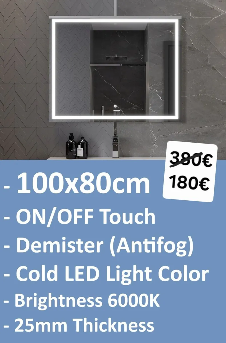 LED Bathroom Mirror 100x80cm Antifog Demister - Image 1