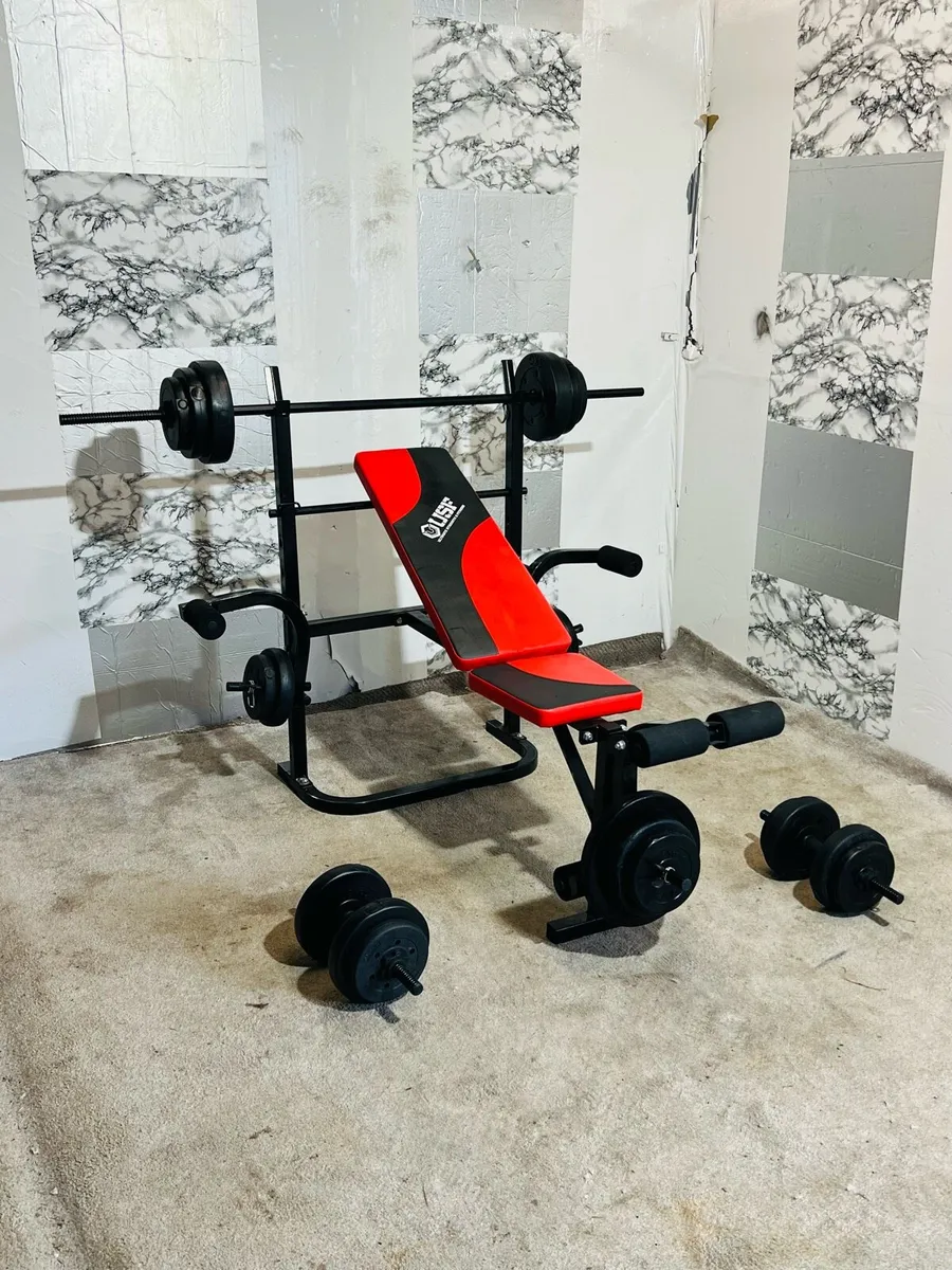 USF BENCH 60KG WEIGHTS BARBELL DUMBBELLS - Image 1