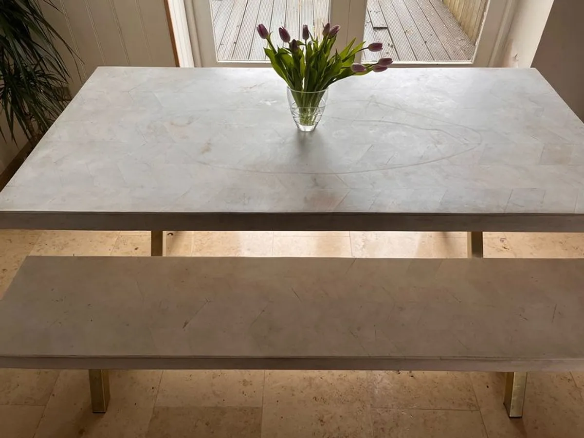 Atkin & Thyme Chevron Mango Wood Dining Table & Matching Bench (Living Patina) - Image 4