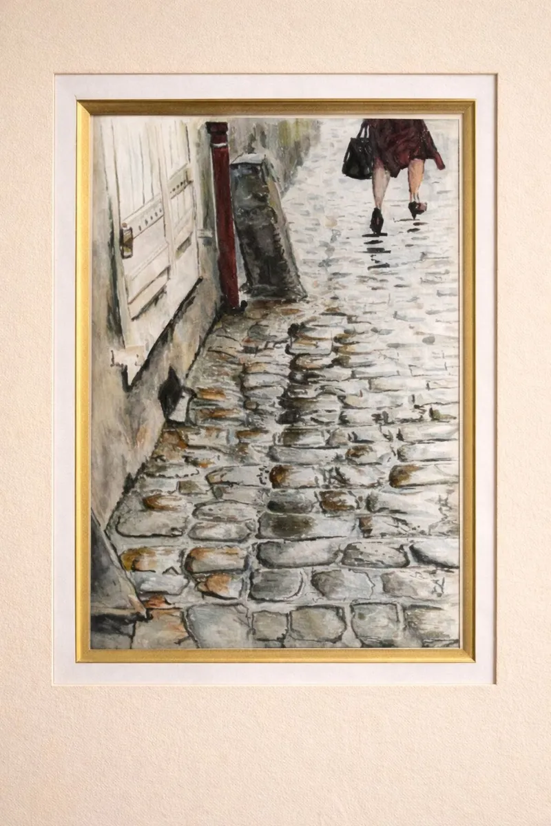 Framed Watercolour Street Scene  in Gold Frame - Image 2