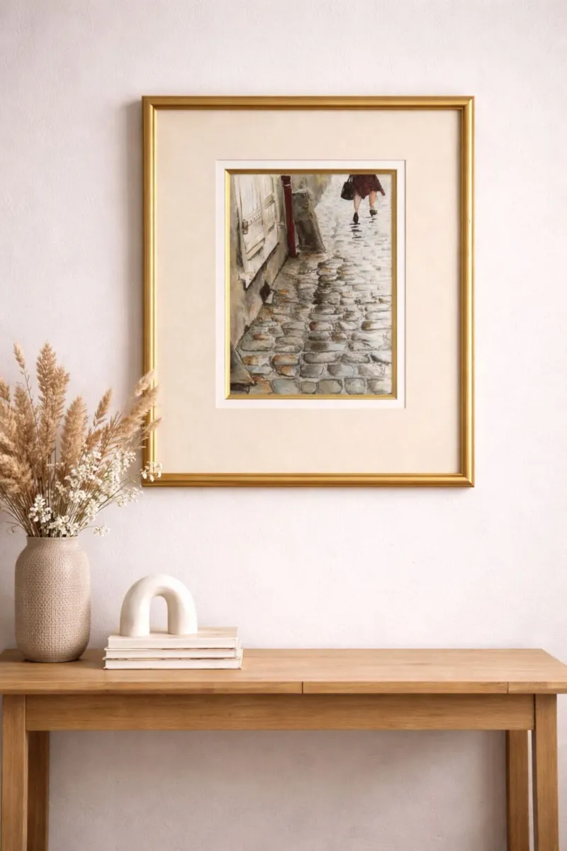 Framed Watercolour Street Scene  in Gold Frame - Image 3