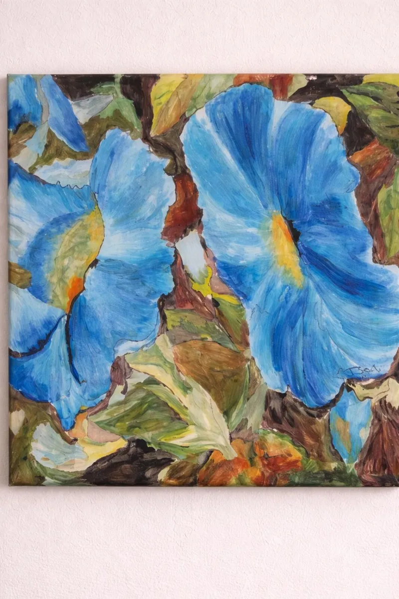 Blue Floral Acrylic Painting – Canvas Wall Art - Image 2