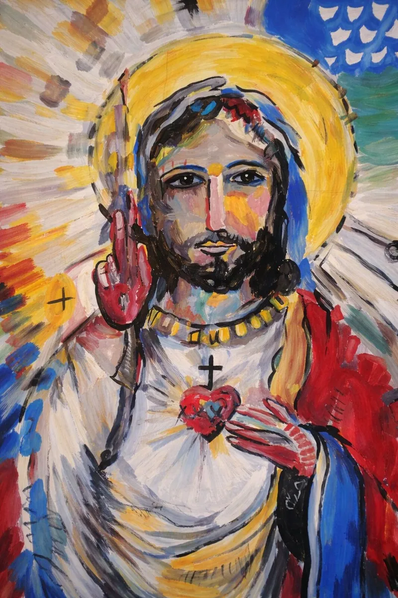 Large Acrylic Religious Painting – Sacred Heart - Image 2