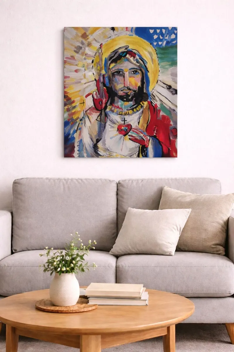 Large Acrylic Religious Painting – Sacred Heart - Image 1