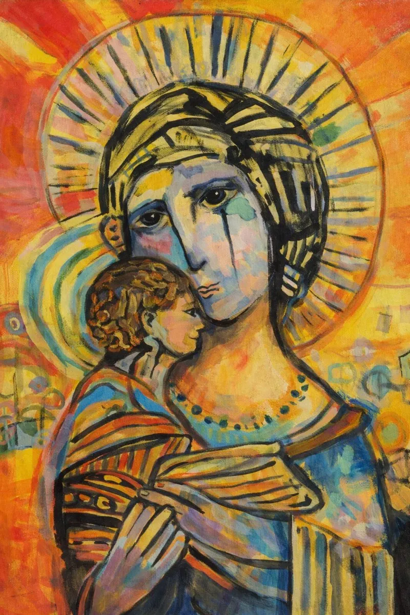 Modern Madonna & Child Acrylic Painting - Image 2