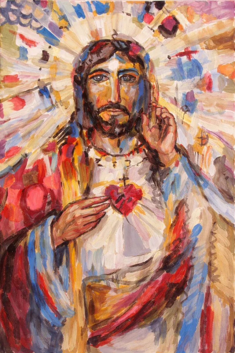 Sacred Heart Jesus Acrylic _ Original Canvas - Image 2