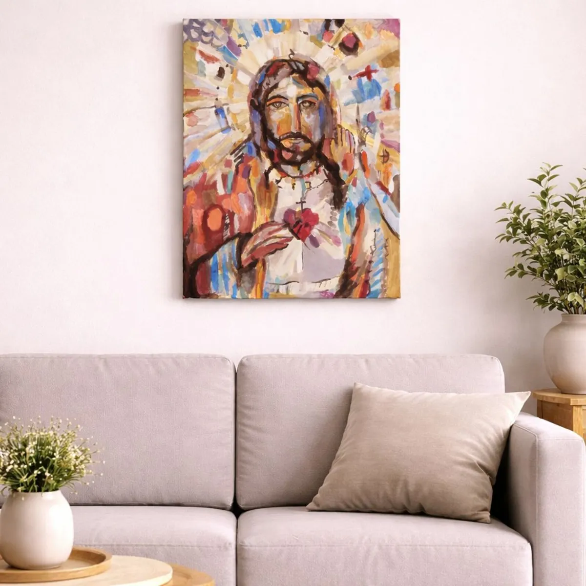 Sacred Heart Jesus Acrylic _ Original Canvas - Image 3