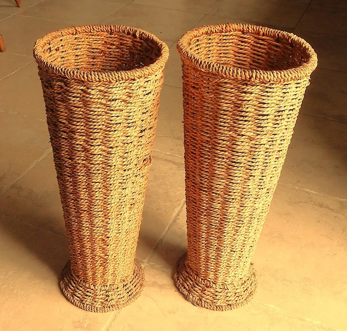 Pair of Large Hand Woven Rattan Vases - Image 1