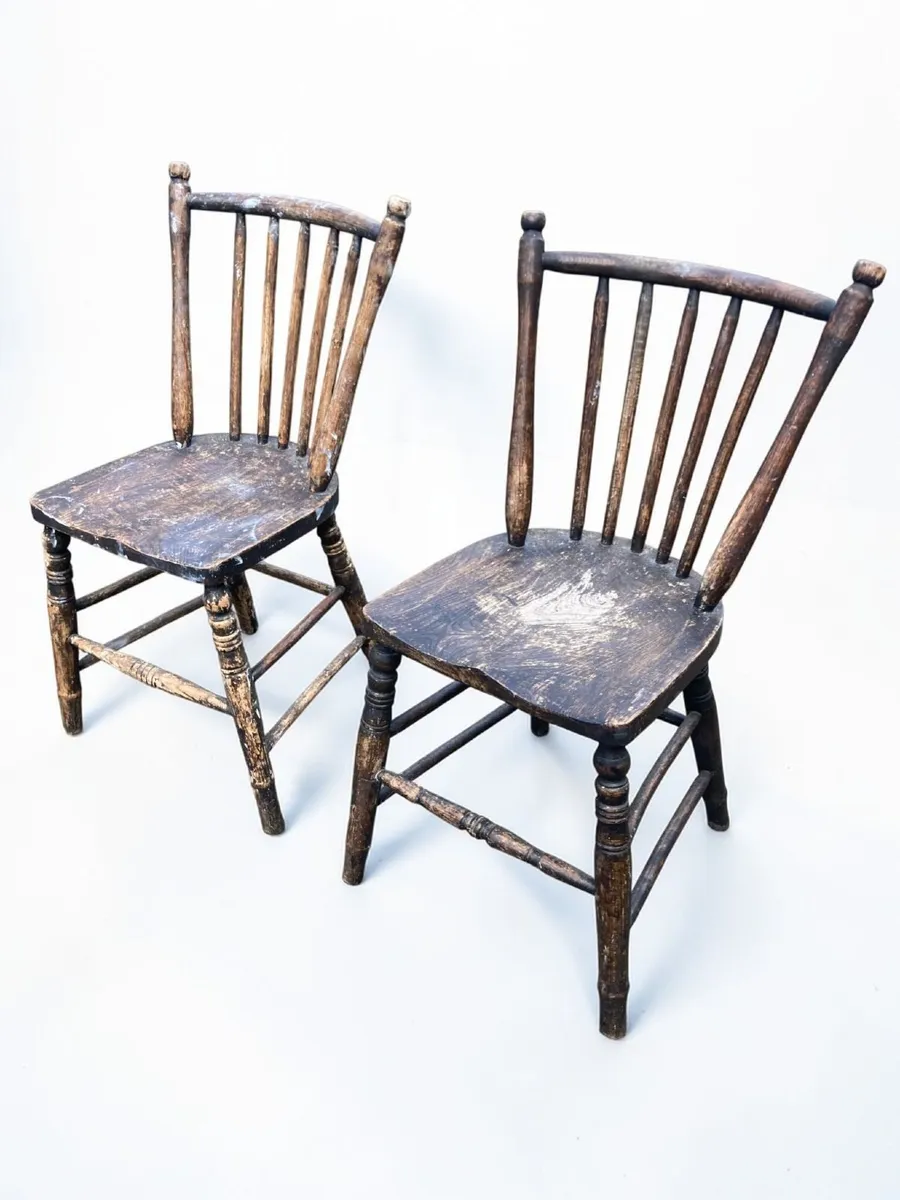 Antique Kitchen Chairs x 2 - Rustic - Image 1