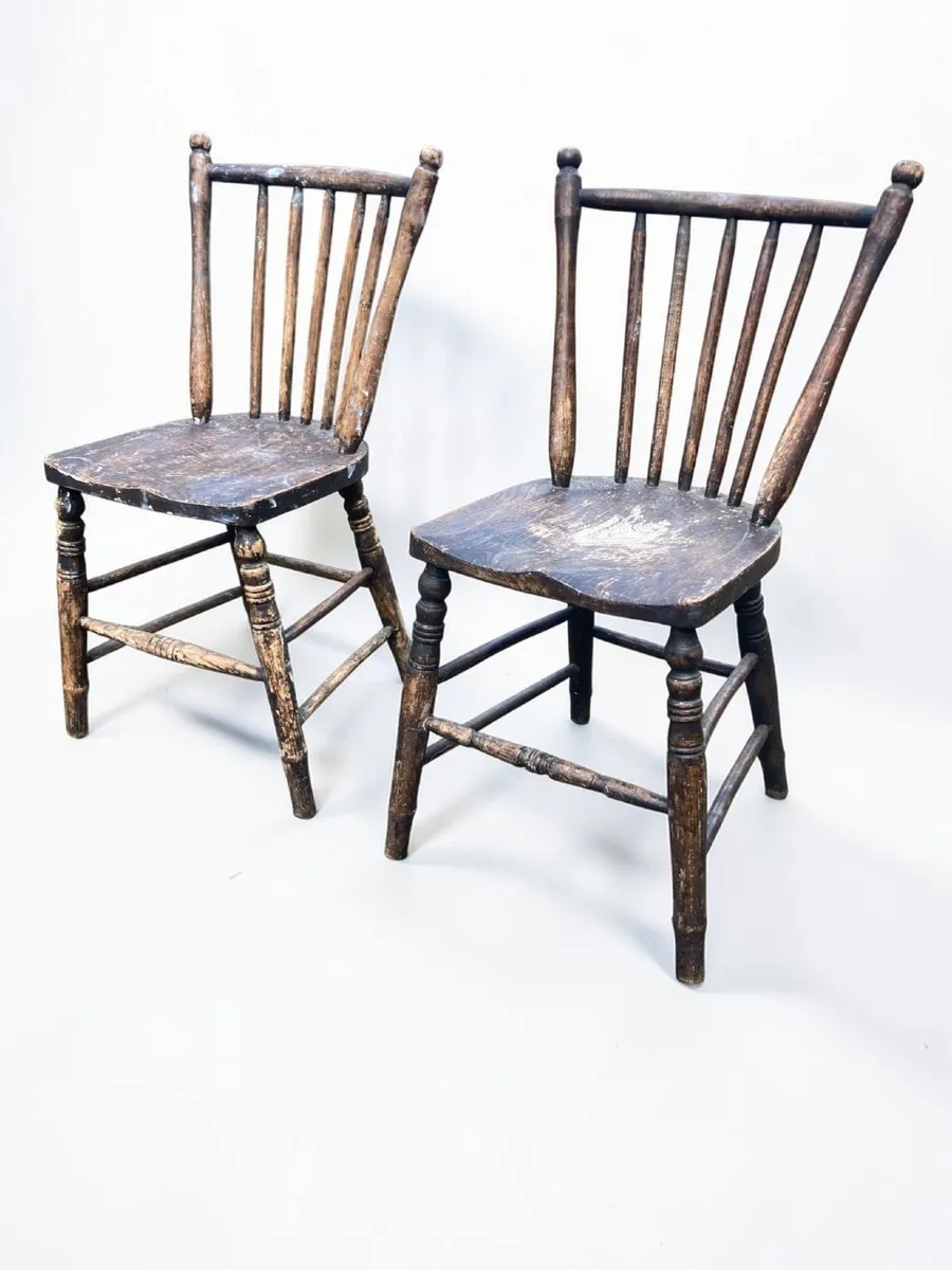 Antique Kitchen Chairs x 2 - Rustic - Image 2