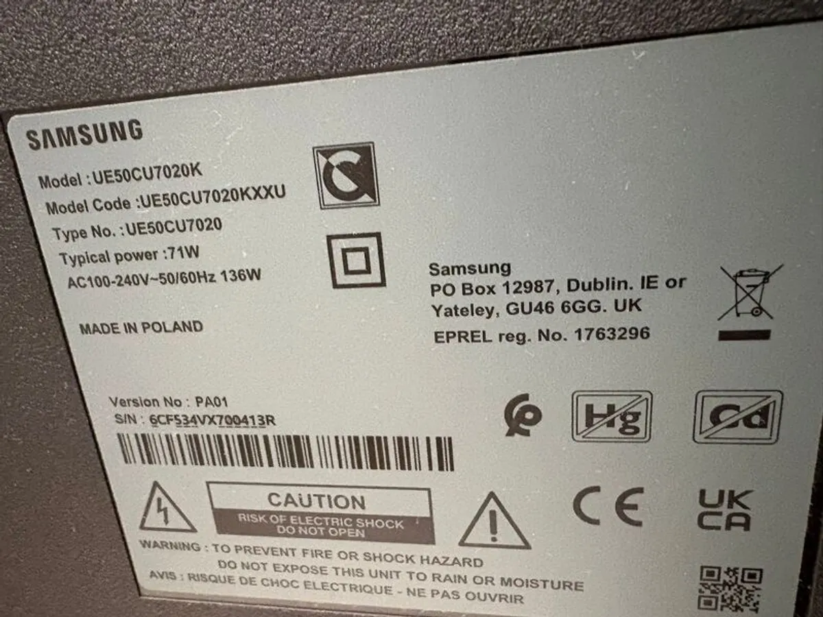 Samsung 50" Crystal UHD 4K Smart TV (UE50CU7020K) - Image 2