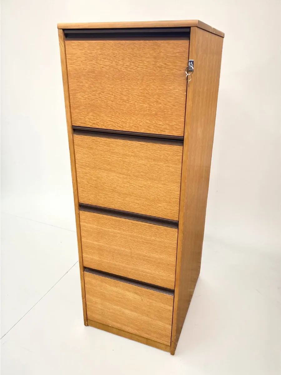 Filing Cabinet - Wooden- 4 Drawer- With Key - Image 1