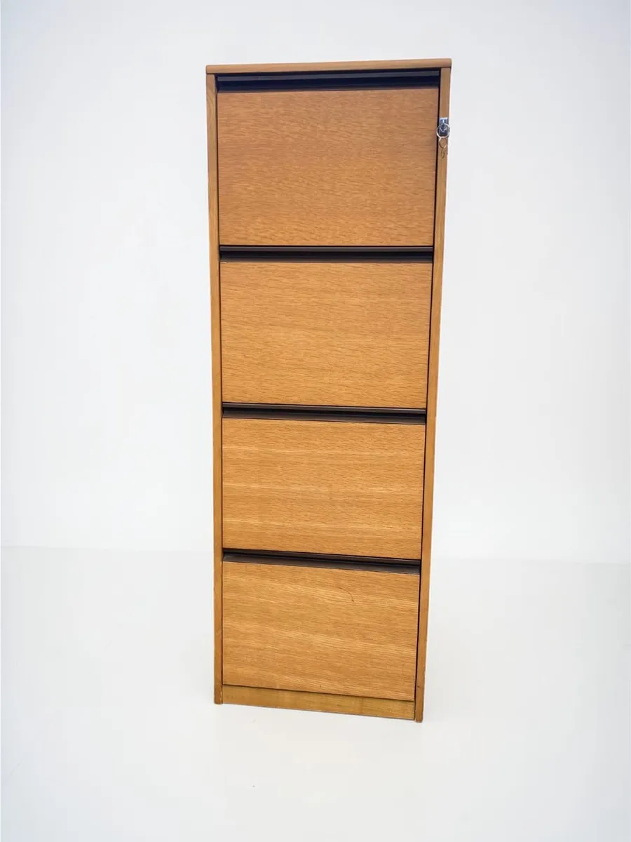 Filing Cabinet - Wooden- 4 Drawer- With Key - Image 3
