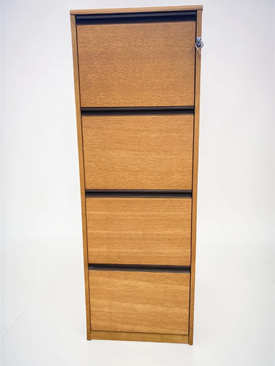 Filing Cabinet - Wooden- 4 Drawer- With Key - Image 2