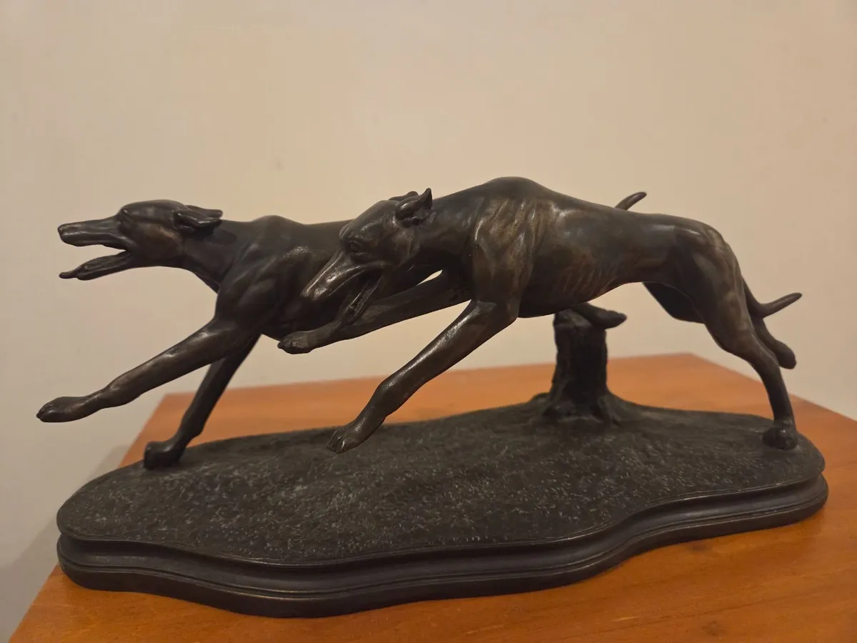 Pair Racing Greyhound Bronze Cast Sculpture - Image 2