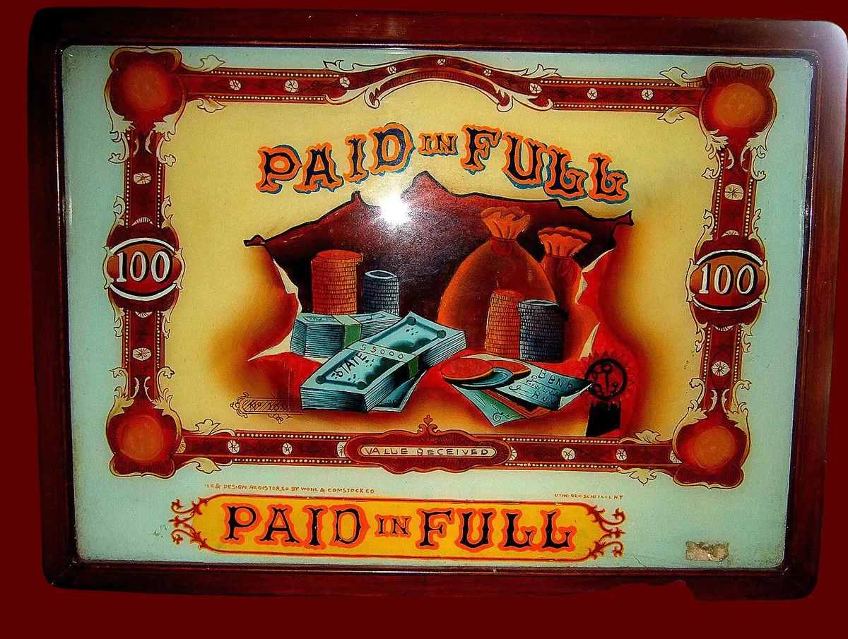 Vintage Glass "Paid In Full" Glass Painting - Image 3