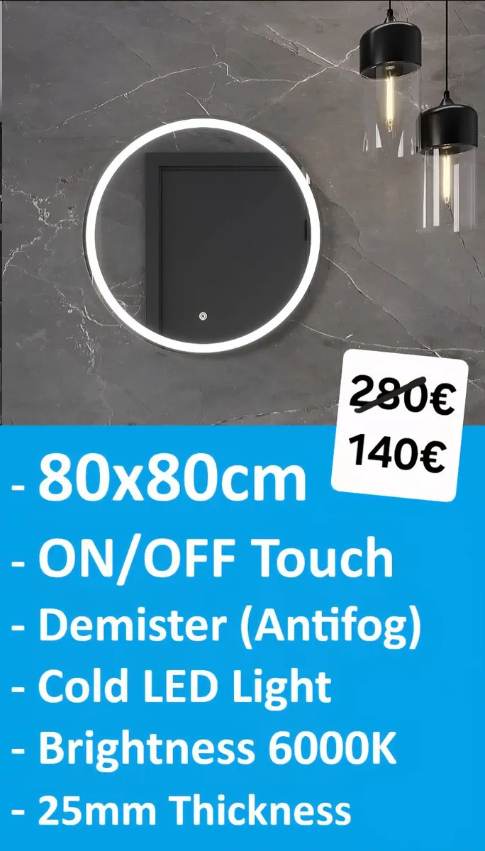 LED Bathroom Mirror Antifog 80cm Bright Light - Image 1