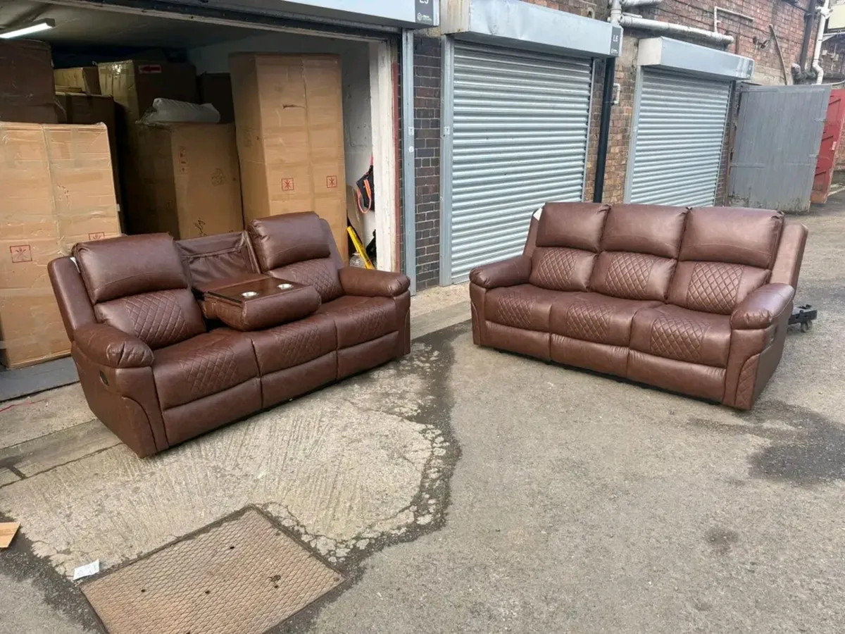 Roman 3+2 Brown Leather Recliner Sofa Set - Image 1
