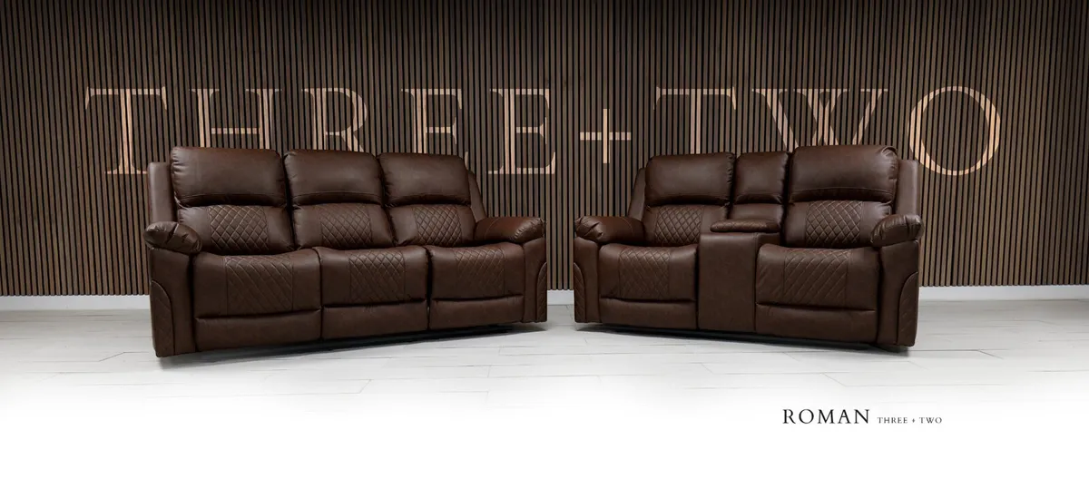 Roman 3+2 Brown Leather Recliner Sofa Set - Image 3