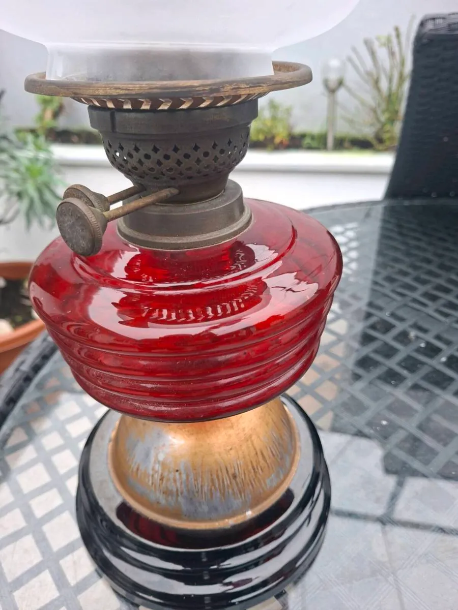 Antique Victorian British made Cranberry Oil Lamp - Image 3
