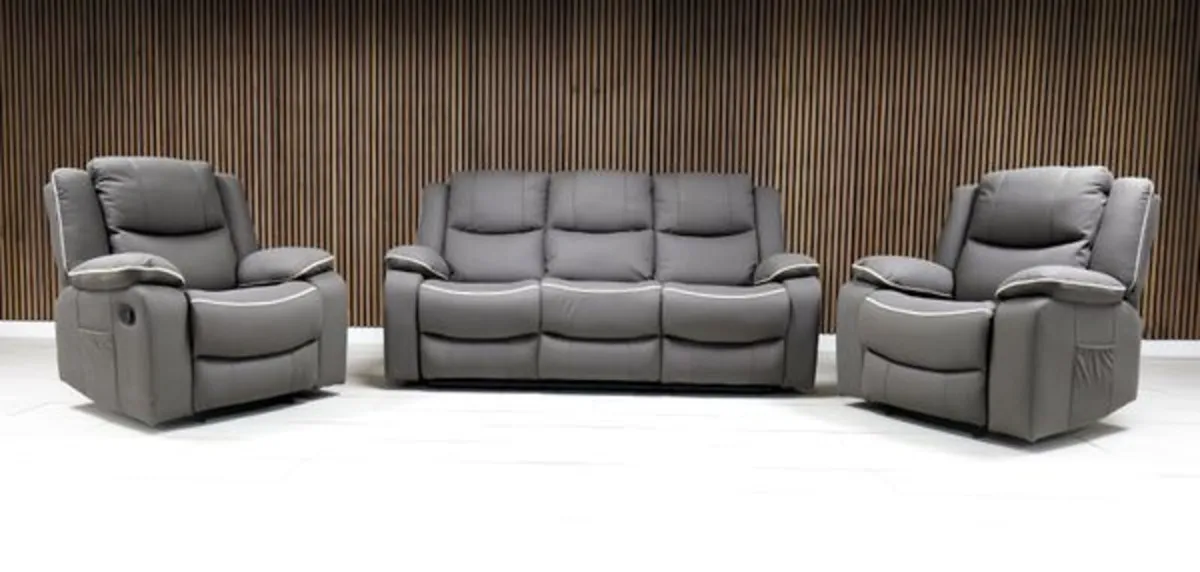 3+1+1 Leather & Fabric Recliner Sofa Sets - Image 3