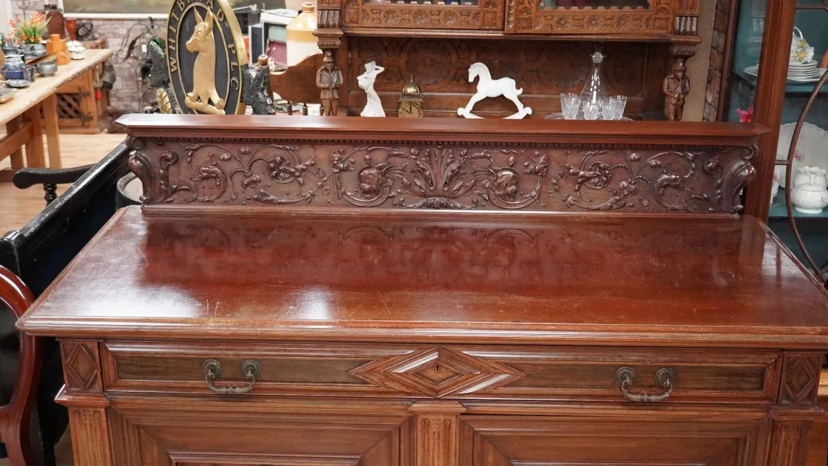 1920s Carved Mahogany Renaissance Revival Sideboar - Image 3