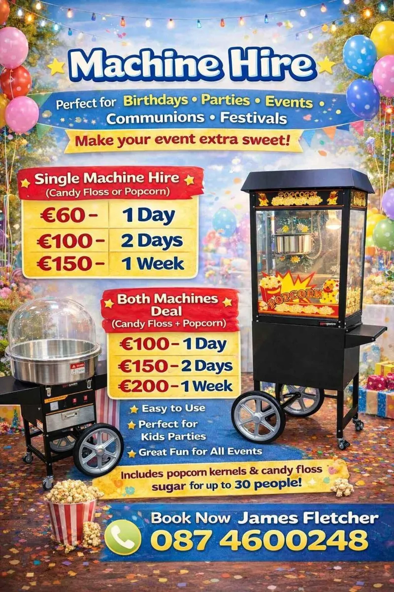 Popcorn machine and candyfloss for hire - Image 2