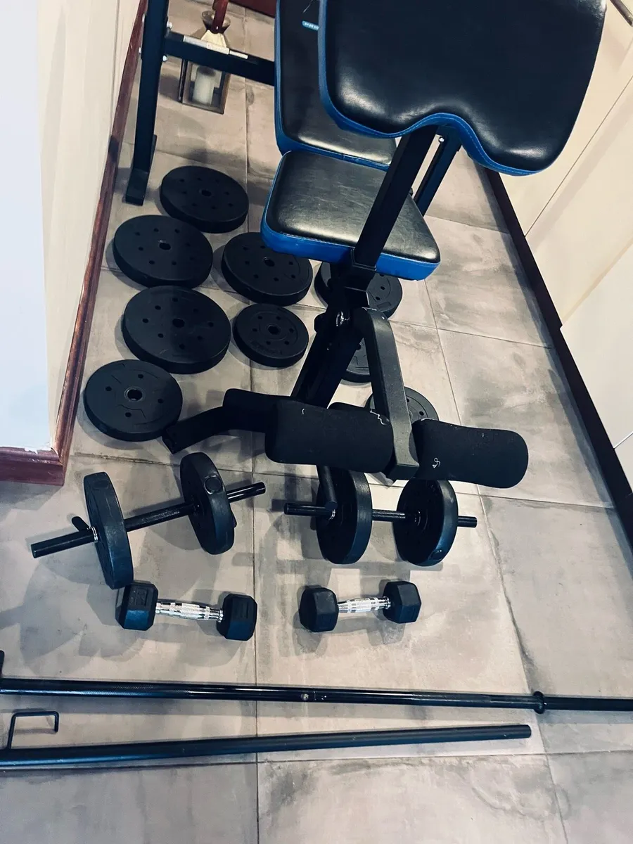Bench barbell dumbbells and weights - Image 2