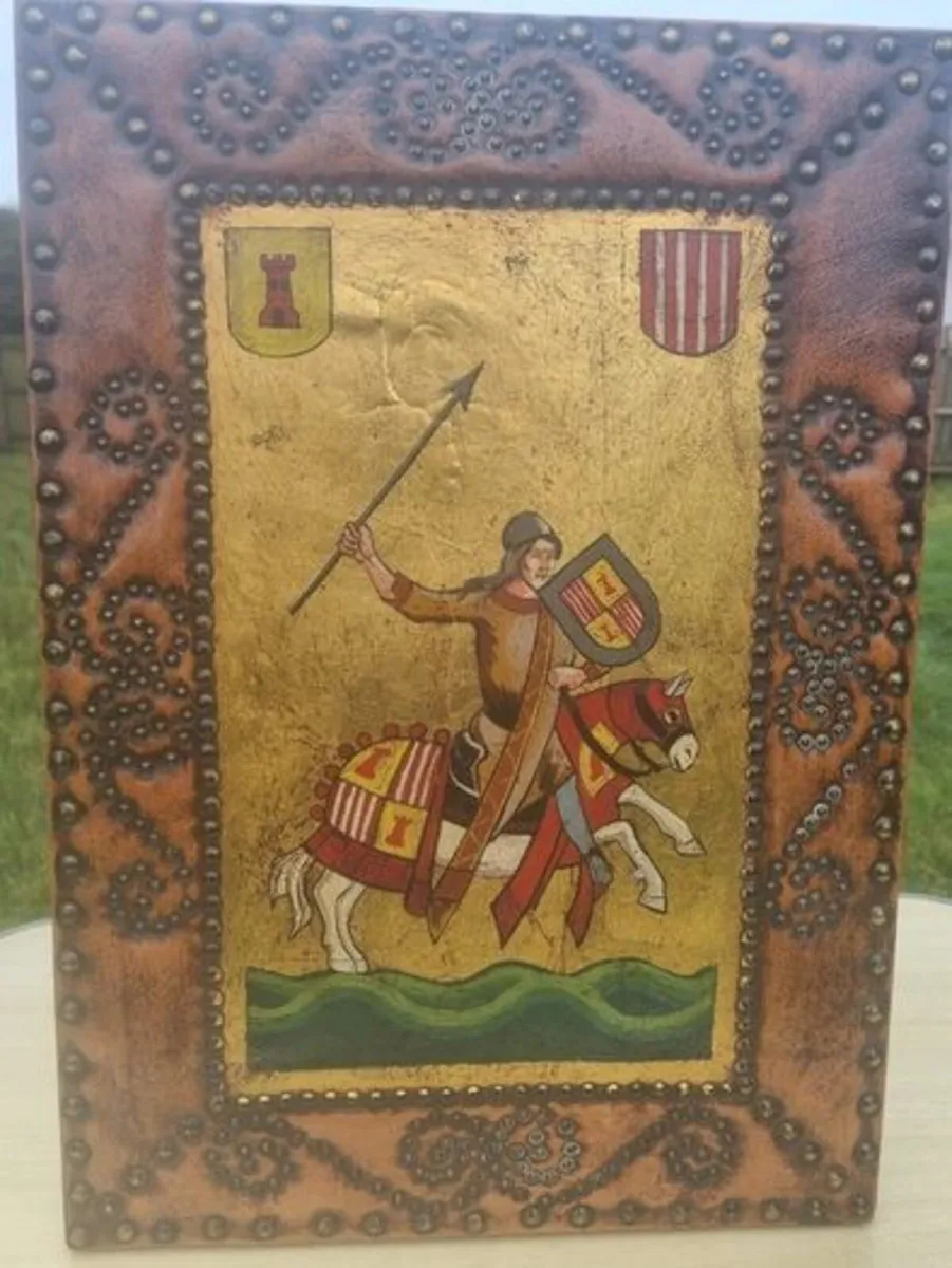 Vintage painting on the skin of a medieval knight - Image 1