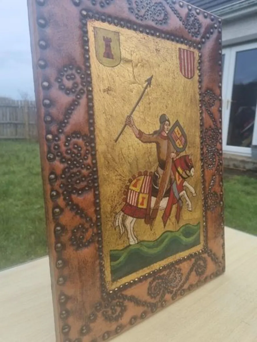 Vintage painting on the skin of a medieval knight - Image 3