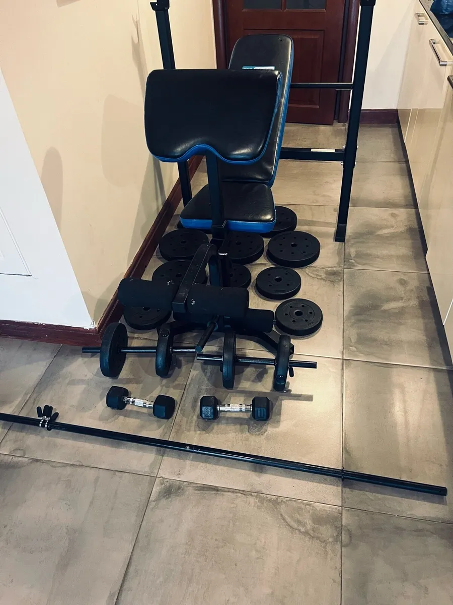Bench barbell dumbbells and weights - Image 1