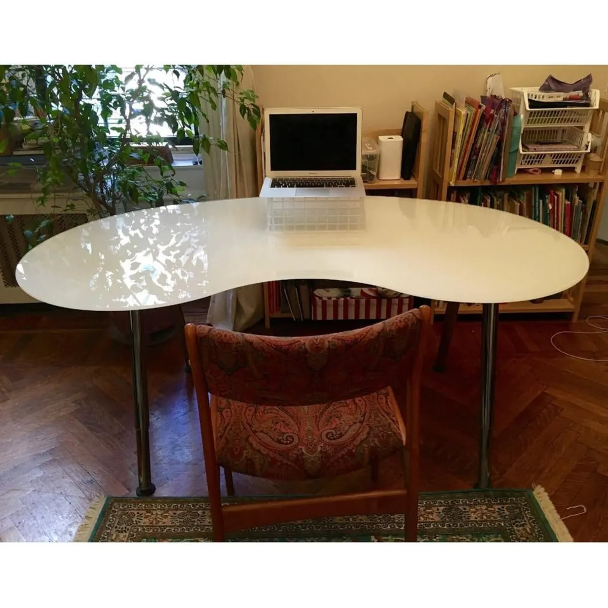 IKEA Kidney-Shaped White Glass Desk (Adjustable) - Image 1