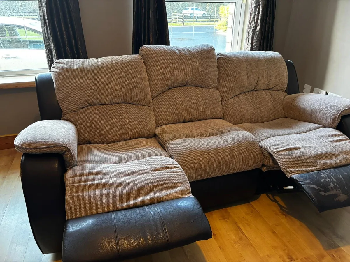 Brown and beige recliner couch - Image 3