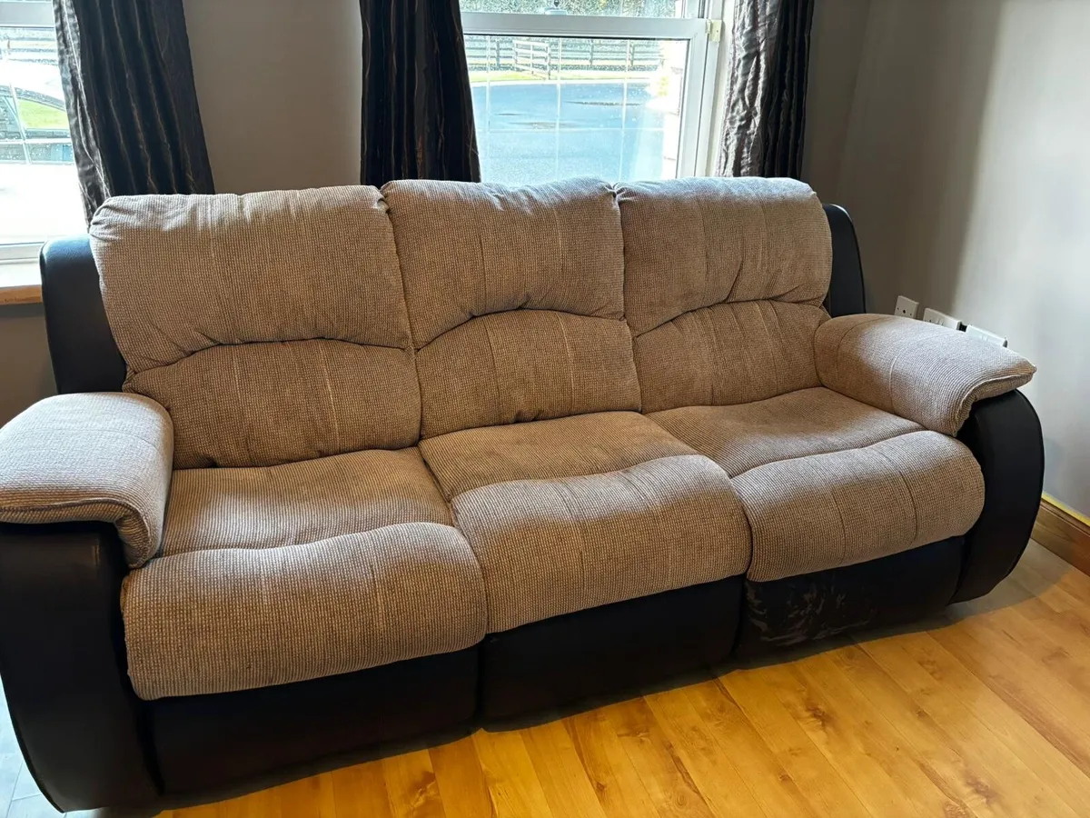 Brown and beige recliner couch - Image 4