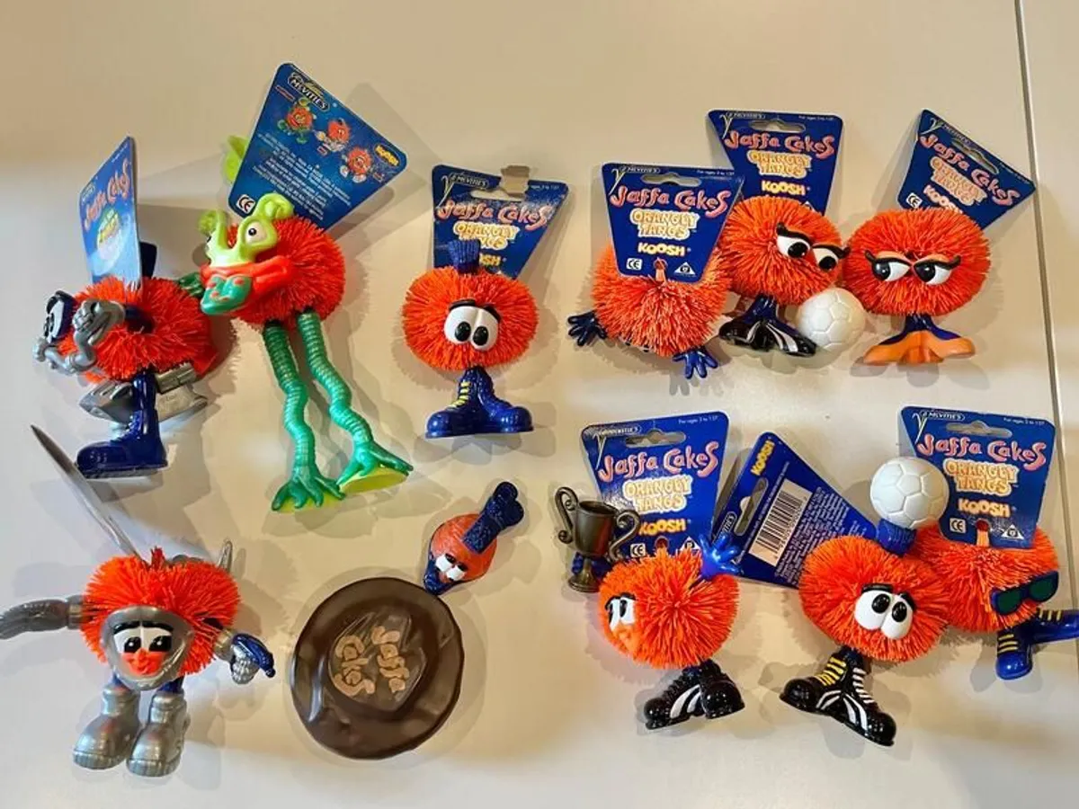 Collection of 1990s McVities Jaffa Cake Orangey Tangs Koosh