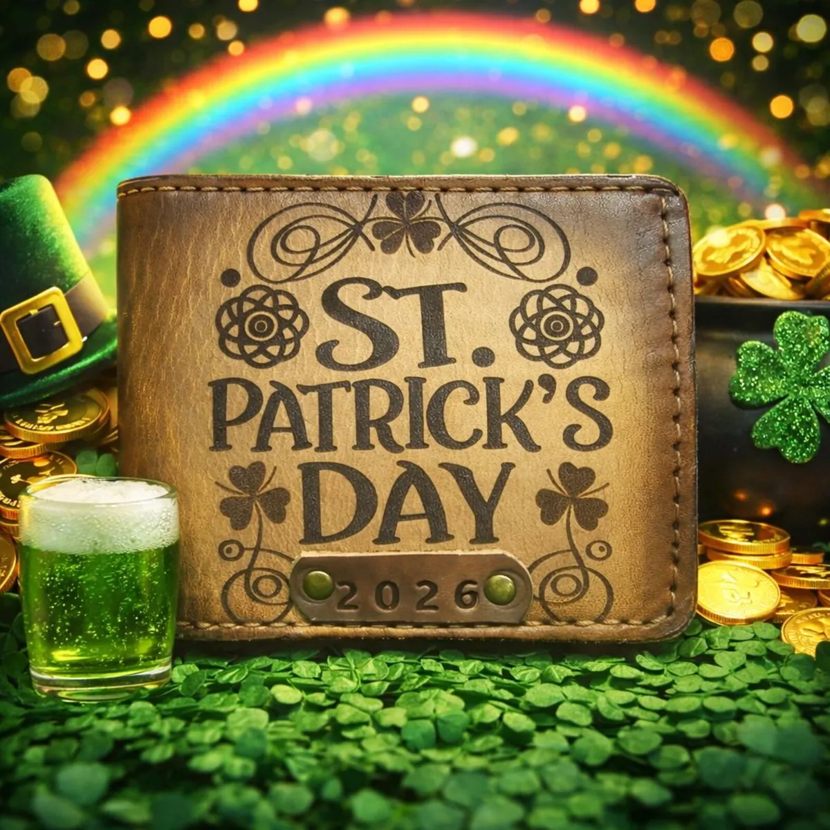 Handmade Brown Leather Bifold  St. Patrick  Wallet - Image 1