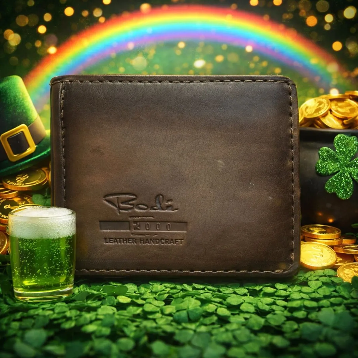 Handmade Brown Leather Bifold  St. Patrick  Wallet - Image 2