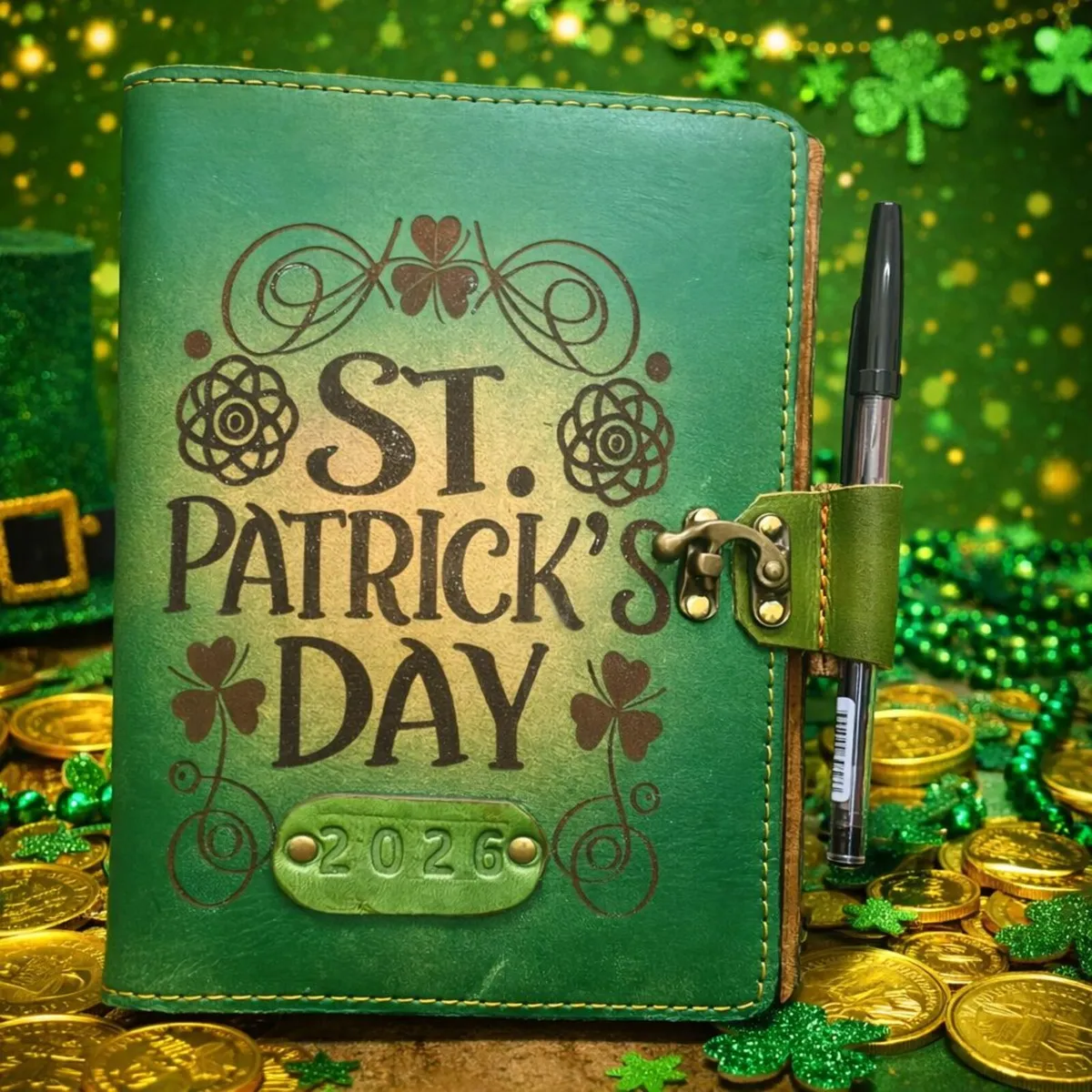 St. Patrick’s Day Genuine Leather Green Diary - Image 1