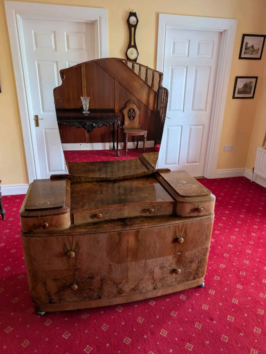 Art deco walnut wardrobe and dresser - Image 1