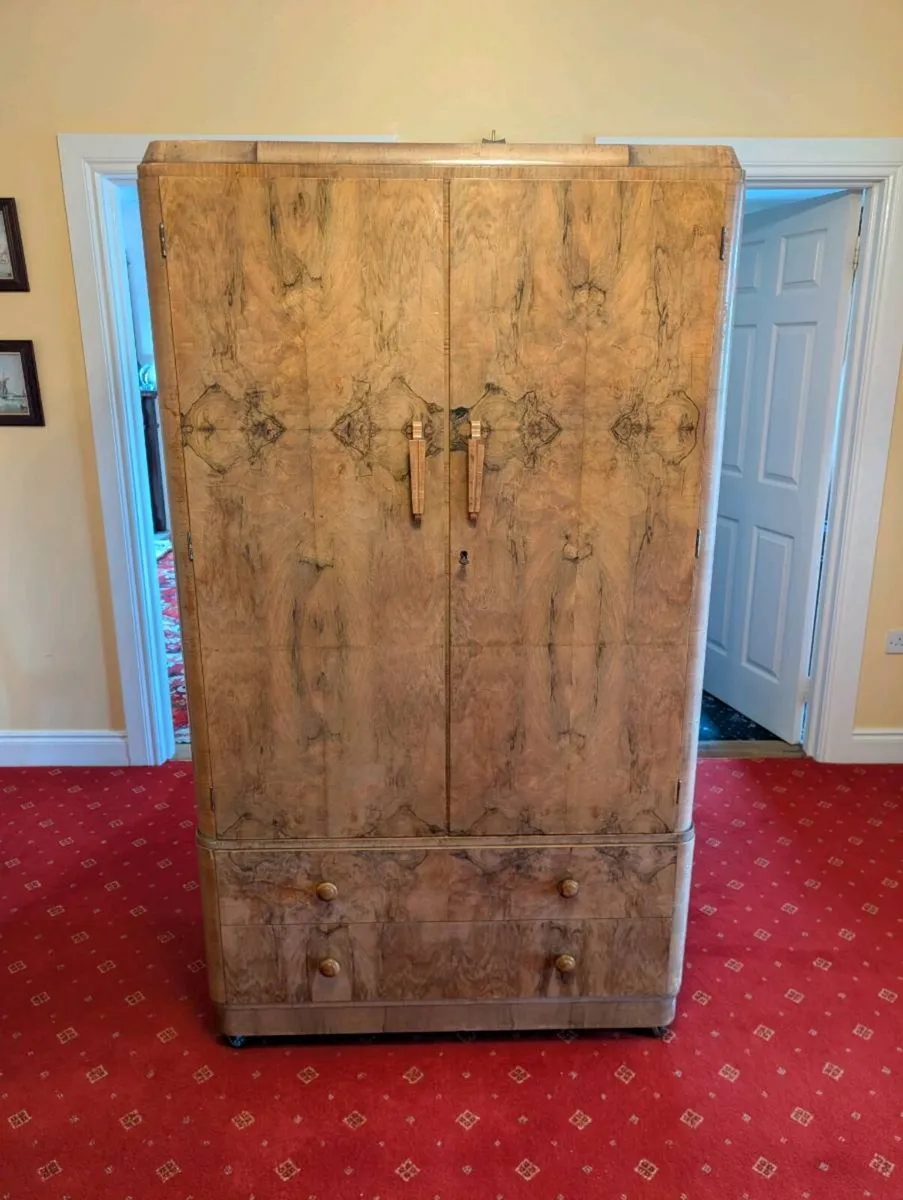 Art deco walnut wardrobe and dresser - Image 4